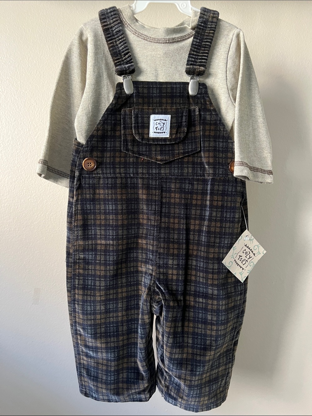 Cozy Toes Vintage Velvet Tartan Plaid Overalls